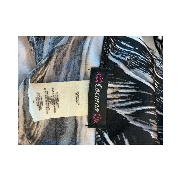 Cocomo Beaded Scoop Neck Batwing Top | Black Silver Marble Print | Size L - Picture 6 of 7